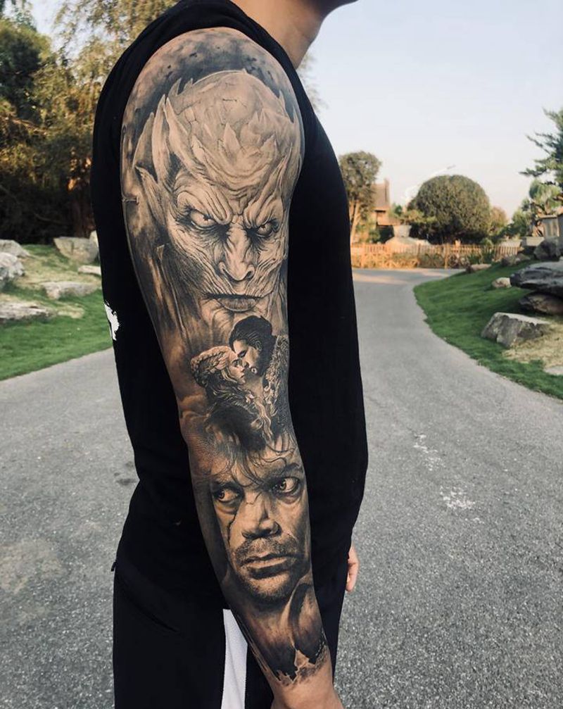 权力的游戏纹身图片_手臂欧美写实龙小恶魔夜王纹身图案