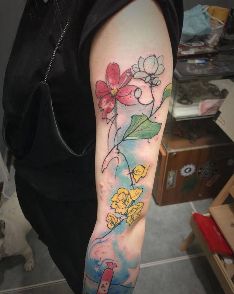 水彩遮疤纹身图片_手臂水彩纹身图案