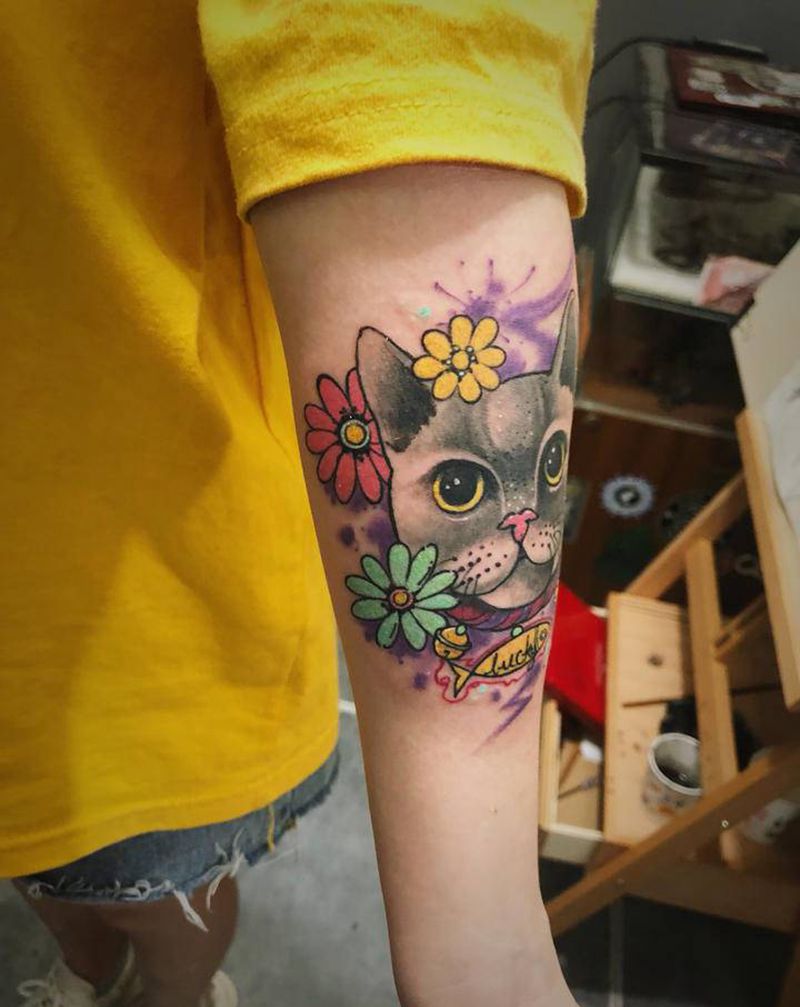 萌宠纹身图片_手臂New School纹身图案