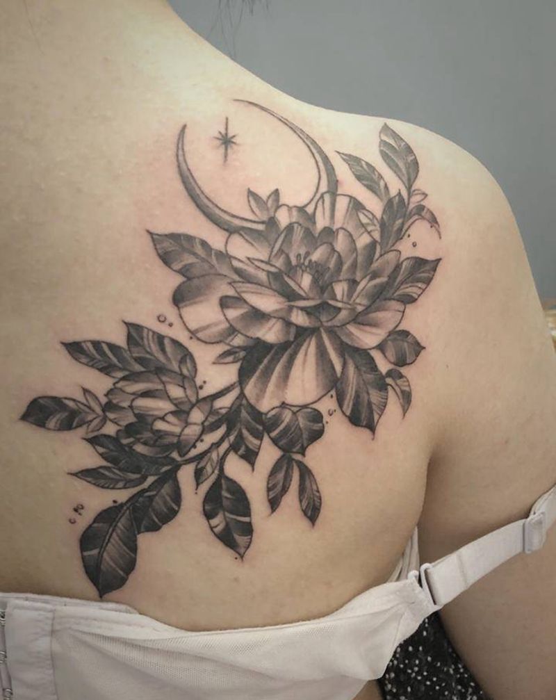 素花纹身图片_背部手臂点刺纹身图案