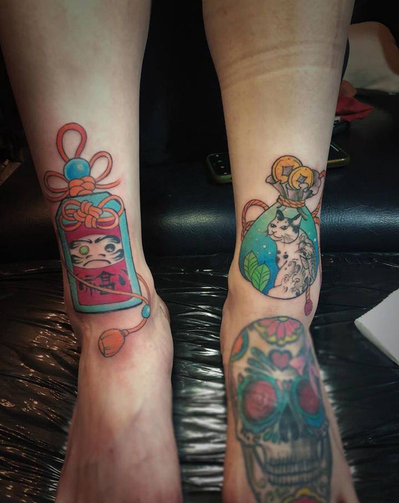 脚腕日式风格纹身图片_脚部老传统纹身图案