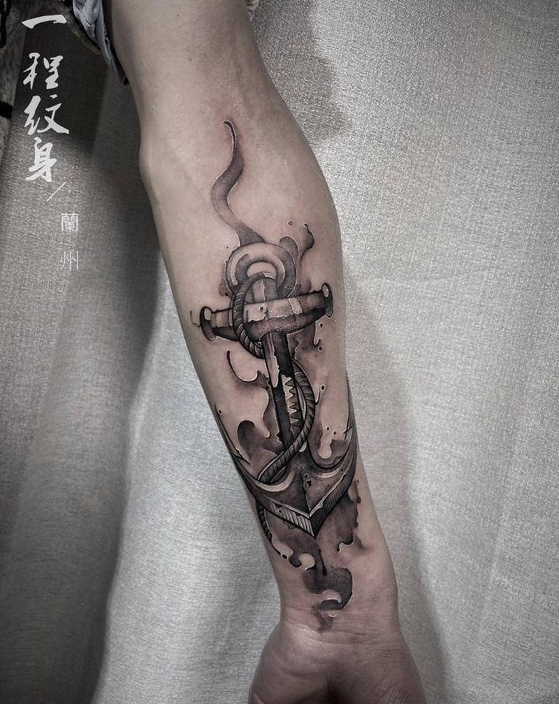船锚⚓️纹身图片_水墨纹身图案