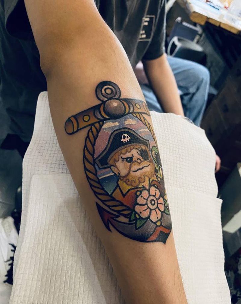 海盗船长纹身图片_手臂Old School海绵宝宝纹身图案