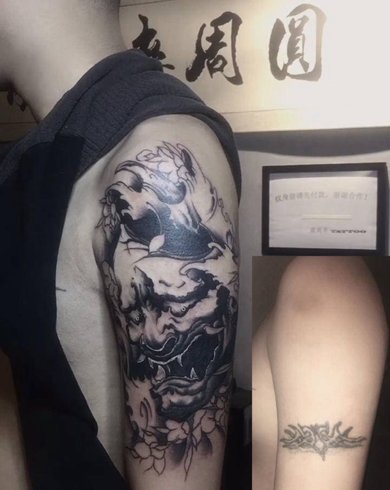 般若（遮盖）纹身图片_手臂新传统纹身图案