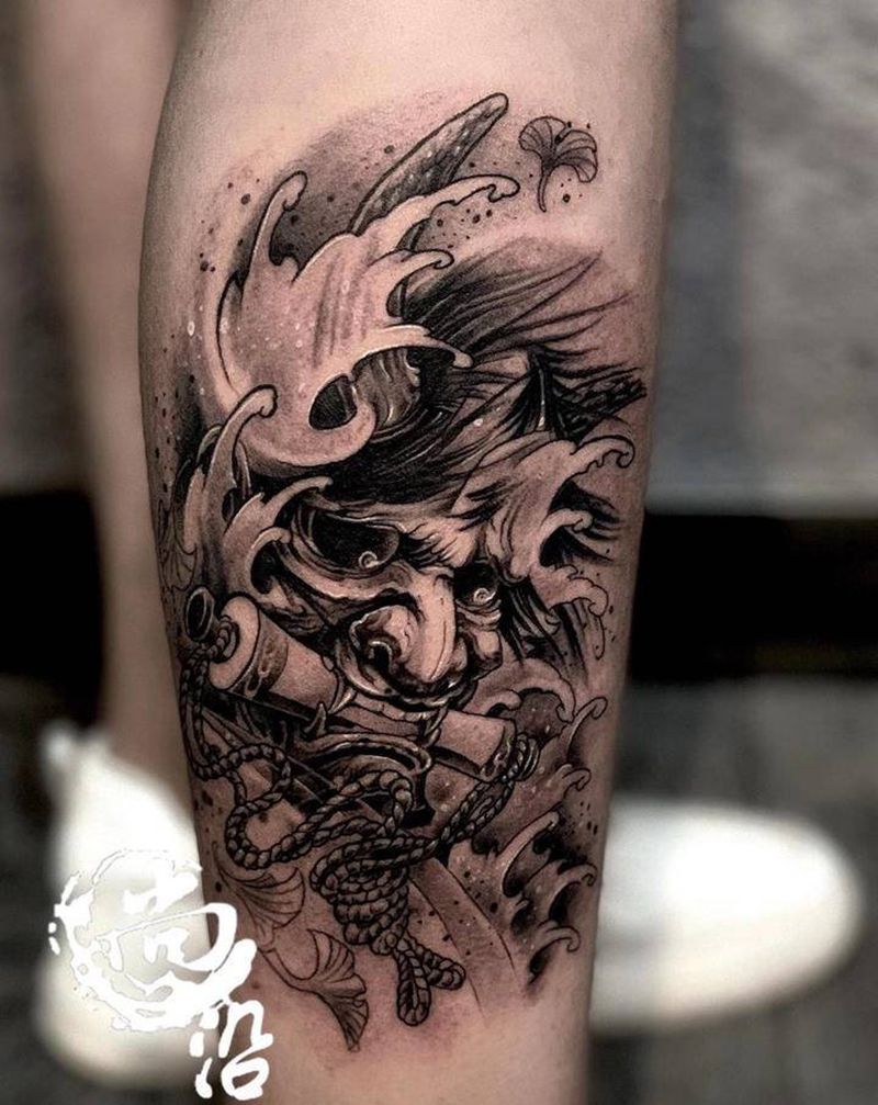 般若纹身图片_腿部新传统纹身图案