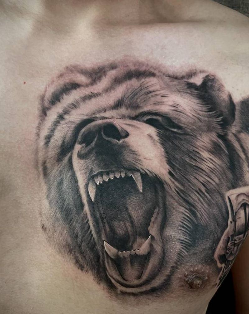 旅行纹身图片_胸部欧美写实纹身图案