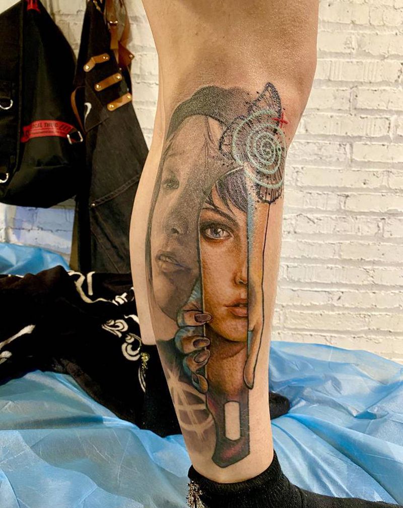 CG肖像纹身图片_腿部欧美写实游戏二次元动漫纹身图案