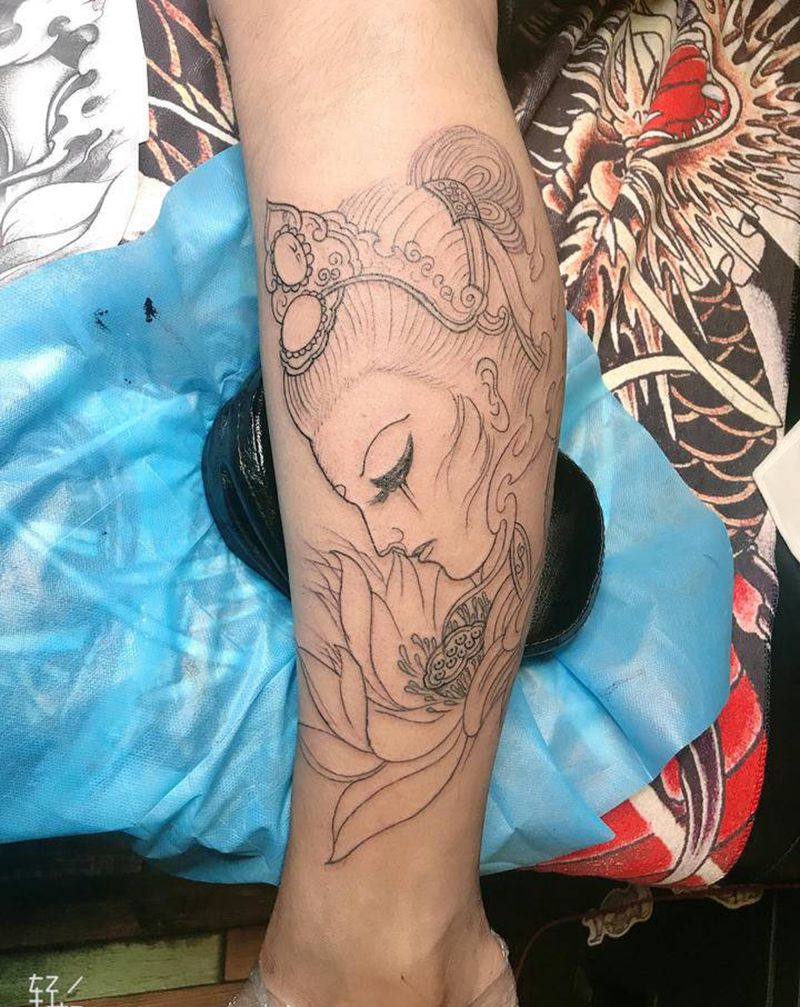 艺妓纹身图片_脚部腿部新传统纹身图案