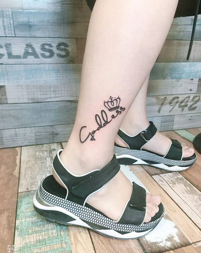脚踝英文纹身图片_腿部花体字图腾纹身图案
