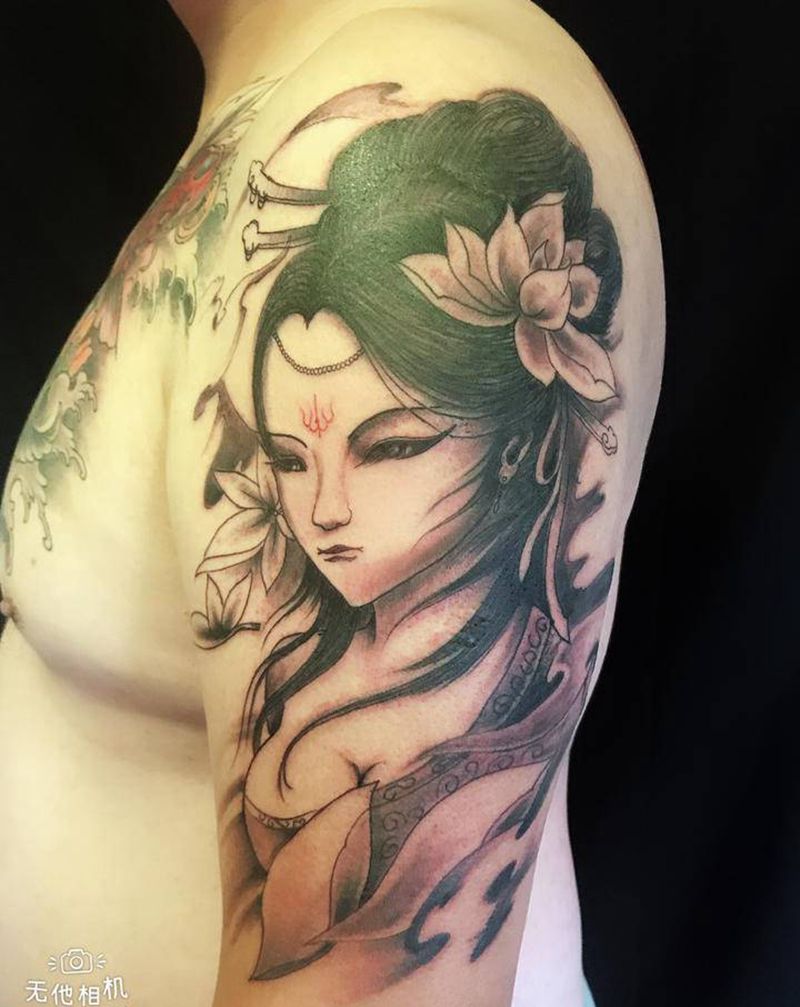 艺妓纹身图片_手臂新传统纹身图案
