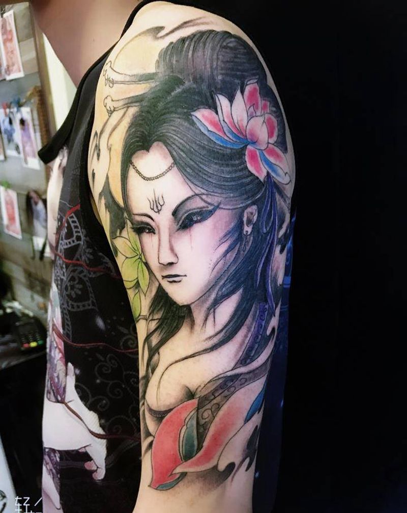 艺妓纹身图片_手臂新传统纹身图案