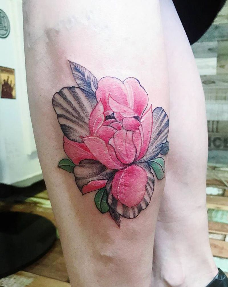 素花纹身图片_腿部点刺新传统纹身图案