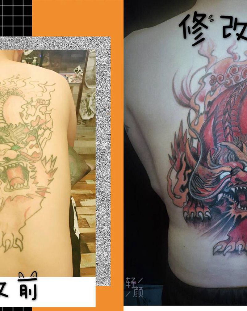 修改麒麟纹身图片_背部新传统纹身图案