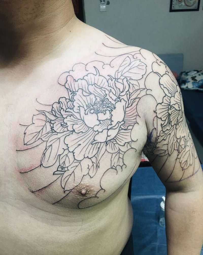 牡丹纹身图片_老传统纹身图案