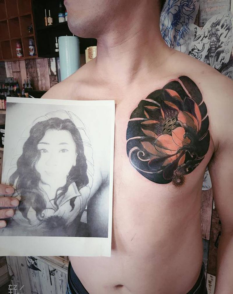 遮盖头像纹身图片_胸部老传统纹身图案