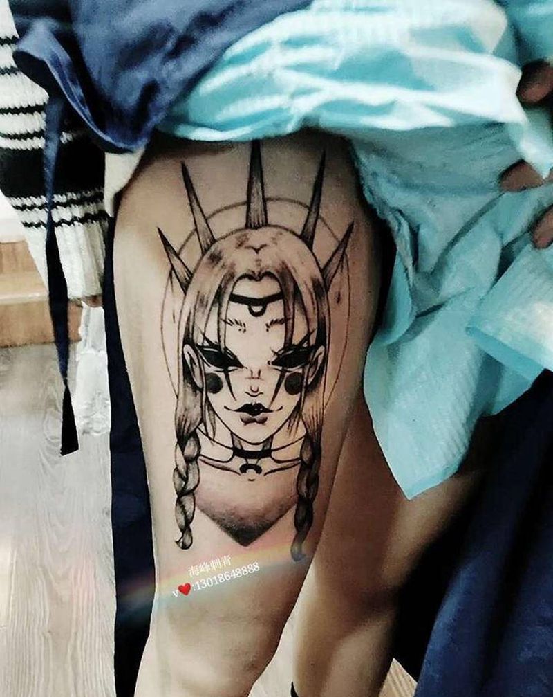 娃娃纹身图片_腿部纹身图案