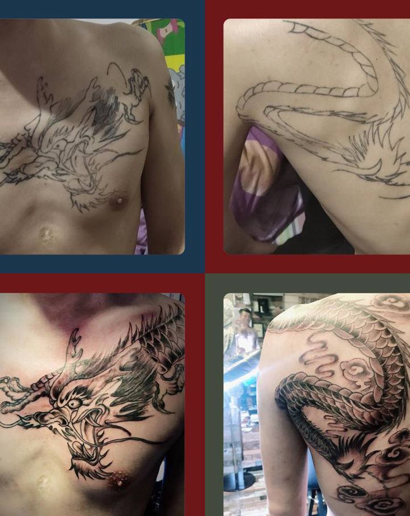 老龙修改纹身图片_背部胸部新传统纹身图案