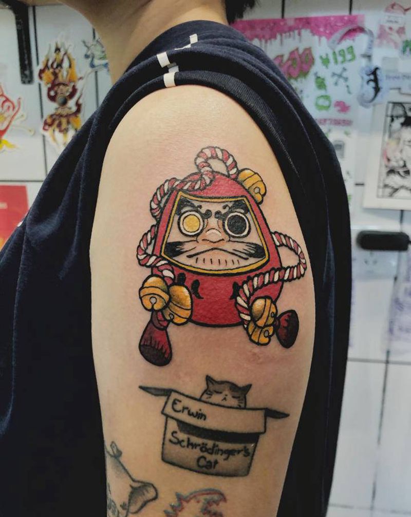 达摩蛋纹身图片_手臂日式小图纹身图案