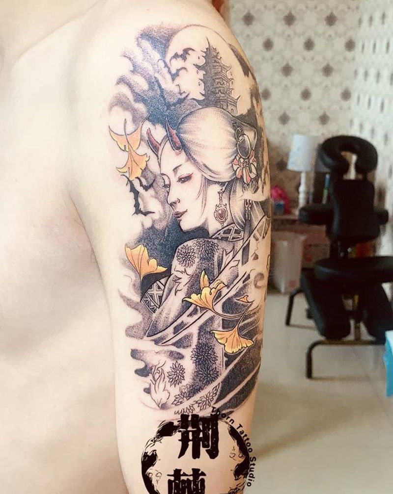 新传统小老妹儿纹身图片_手臂新传统纹身图案