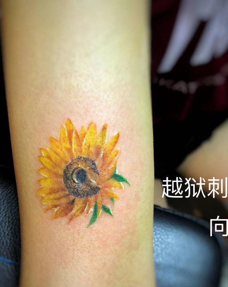 向日葵纹身图片_手臂水彩纹身图案