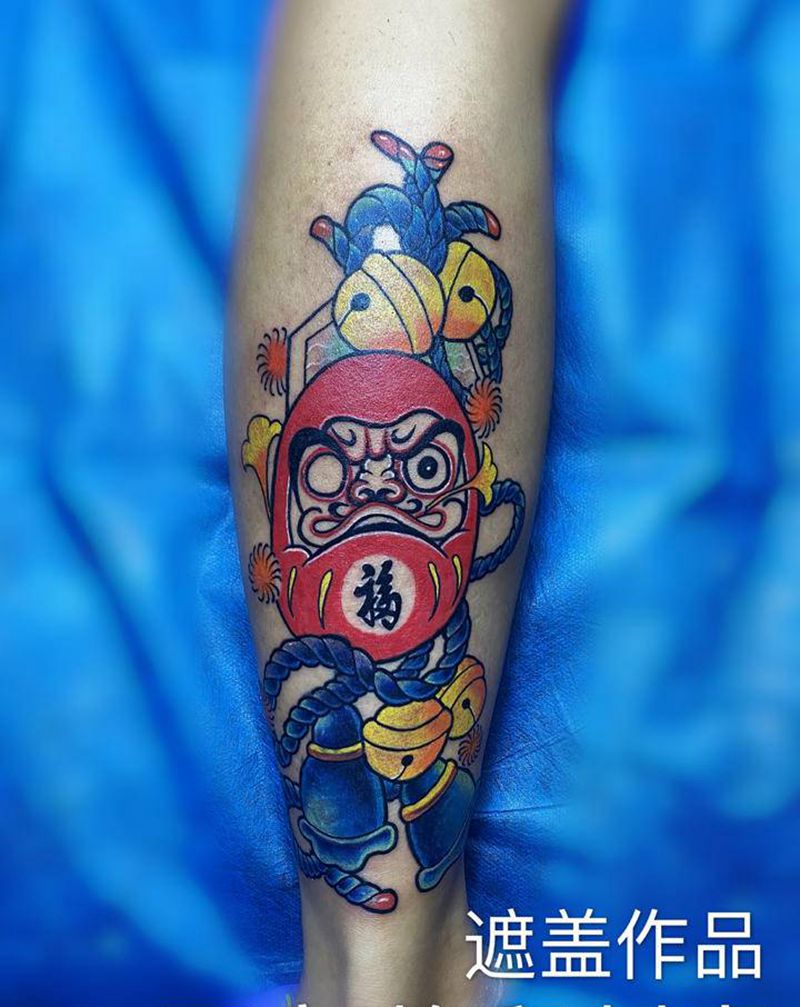 达摩蛋 遮盖作品纹身图片_腿部新传统纹身图案