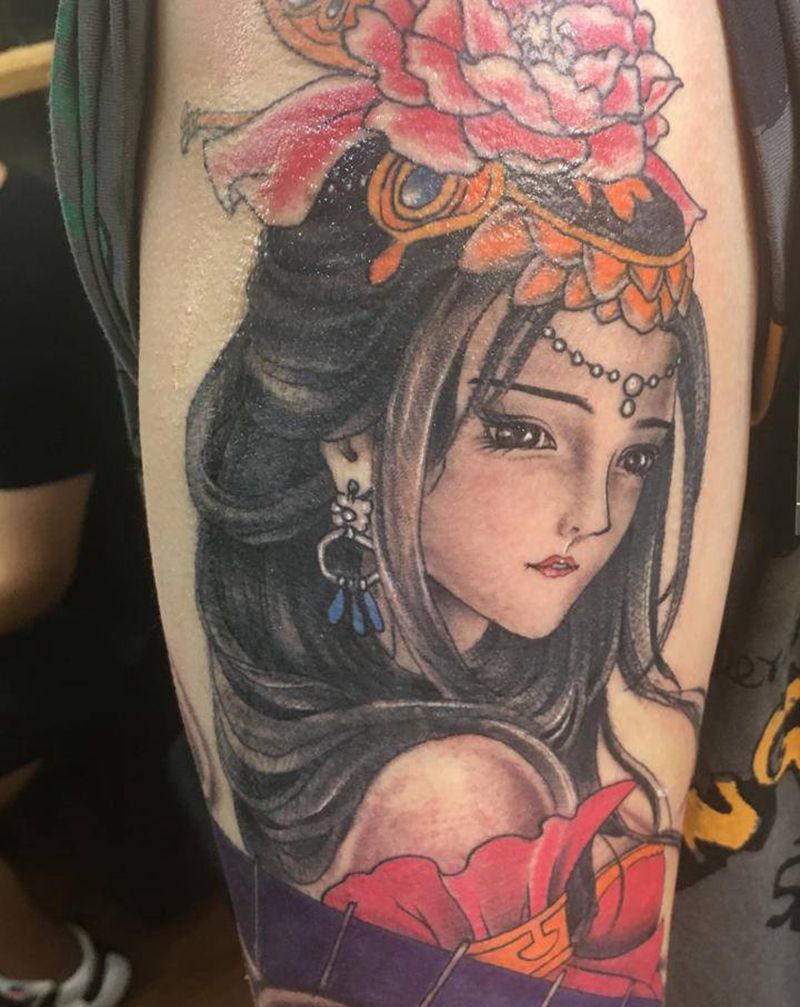 靓妹纹身图片_肩部新传统纹身图案