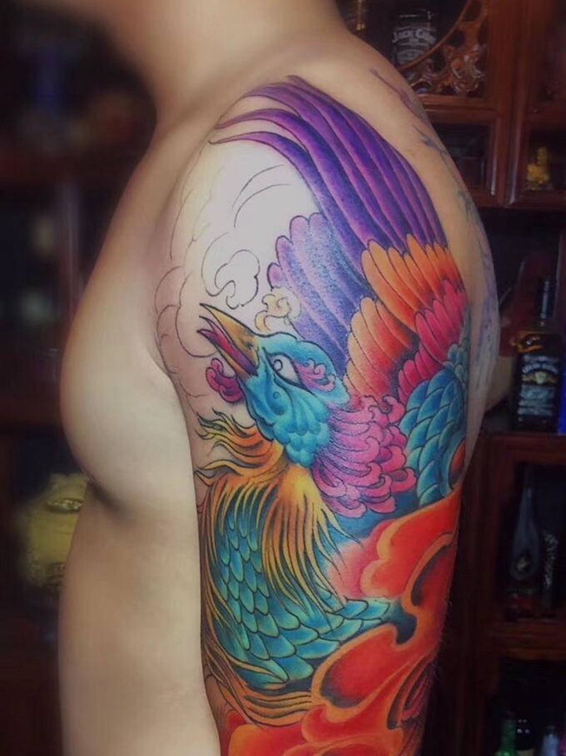 凤凰纹身图片_手臂老传统新传统纹身图案