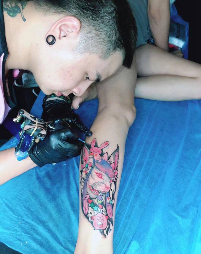 猫咪集合纹身图片_New School水彩纹身图案