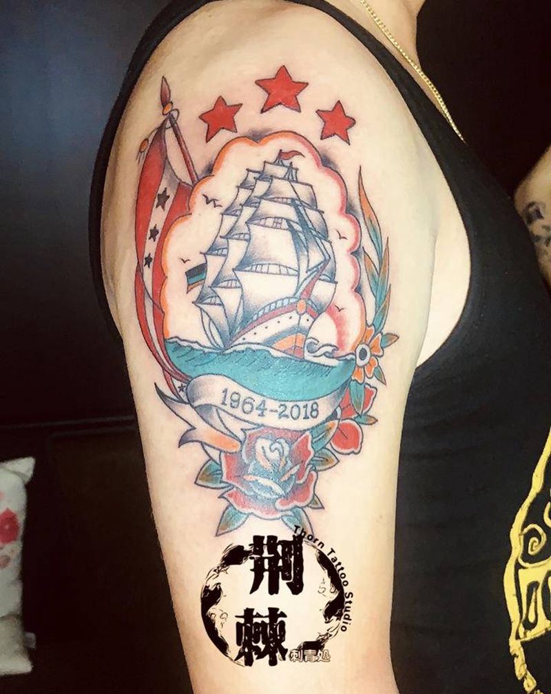 old school帆船纹身图片_手臂Old School纹身图案