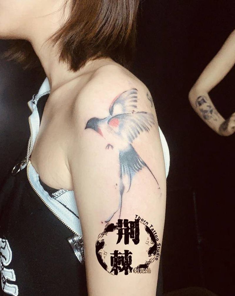 燕纹身图片_手臂水彩水墨纹身图案