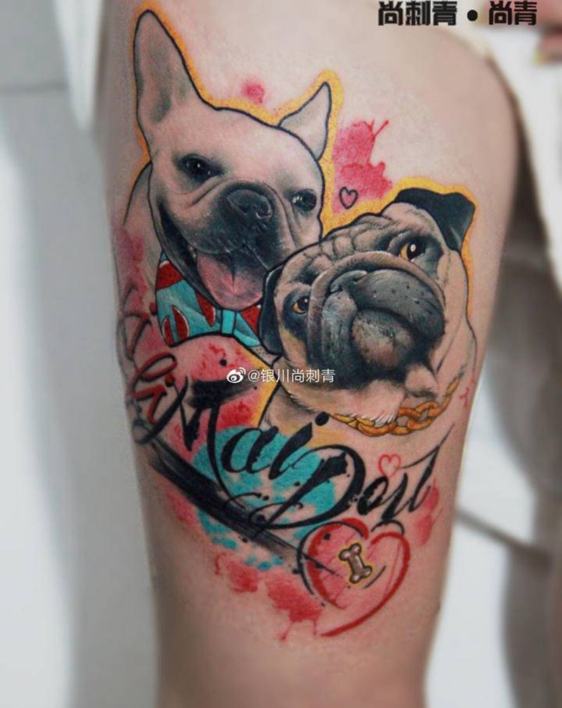 喜力和麦兜纹身图片_腿部手臂水彩纹身图案