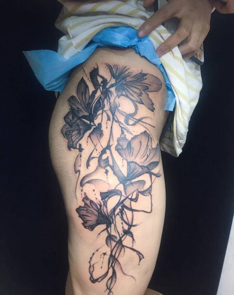 水墨纹身图片_腿部水墨纹身图案