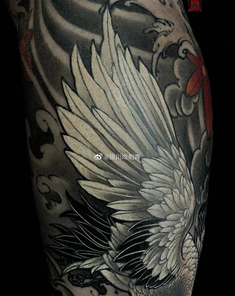 闲云野鹤纹身图片_腿部新传统纹身图案