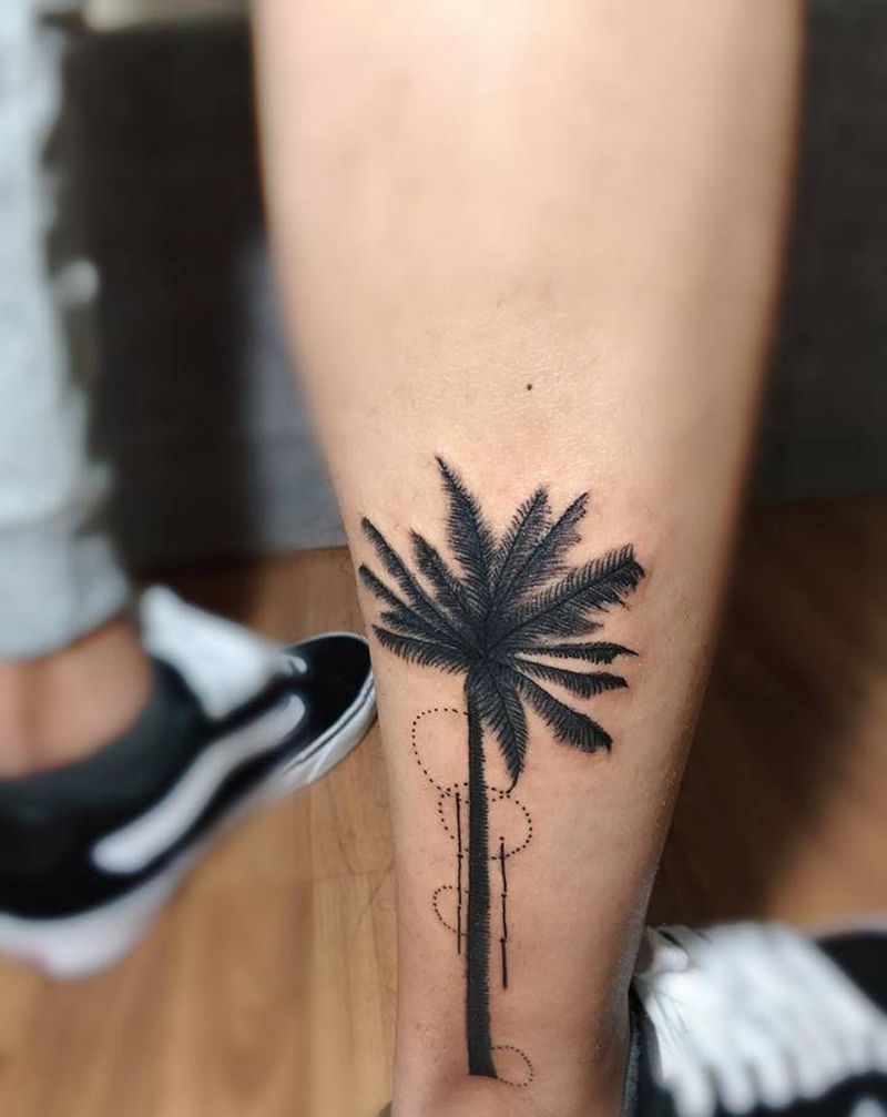 椰子树y纹身图片_腿部几何纹身图案