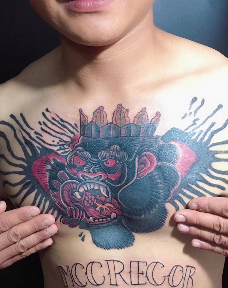 大猩猩纹身图片_胸部Old School纹身图案