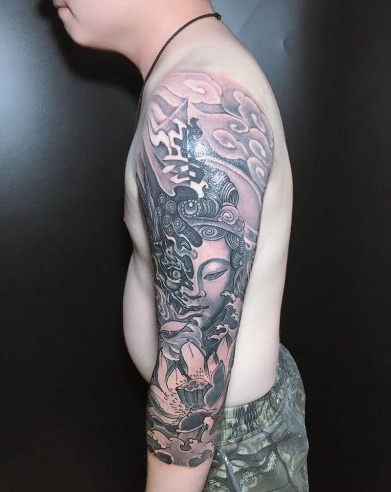 佛魔遮盖纹身图片_手臂新传统纹身图案