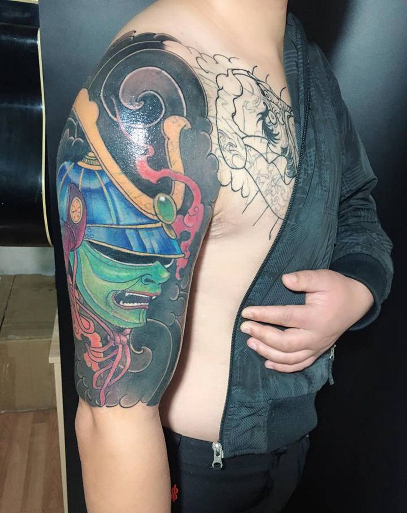 半甲遮盖纹身图片_手臂老传统纹身图案