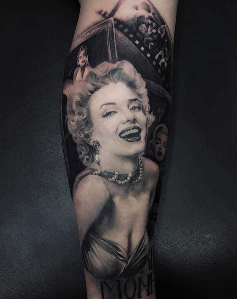 梦露纹身图片_腿部脚部欧美写实纹身图案