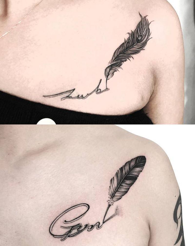 情侣羽毛纹身纹身图片_胸部纹身图案