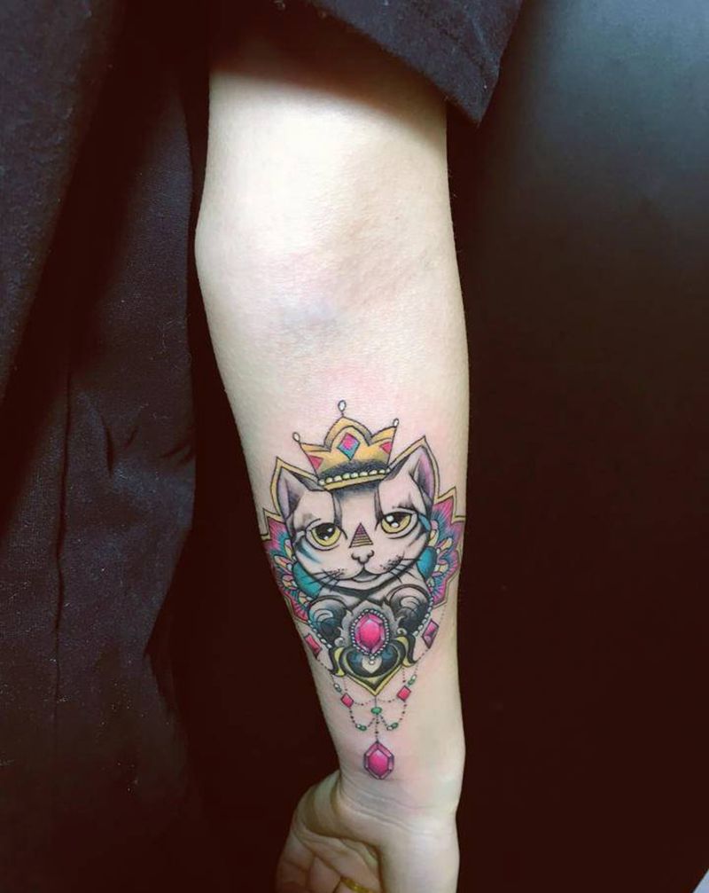 旺财猫纹身图片_手臂New School纹身图案