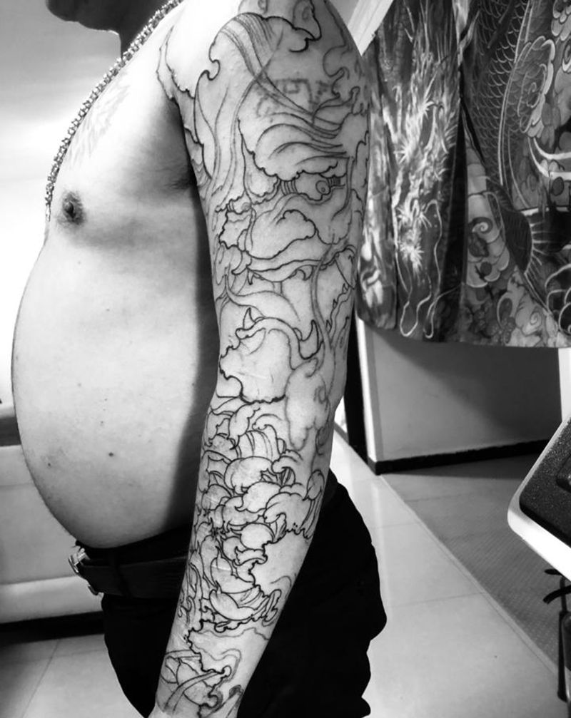 般若花臂纹身图片_手臂新传统纹身图案