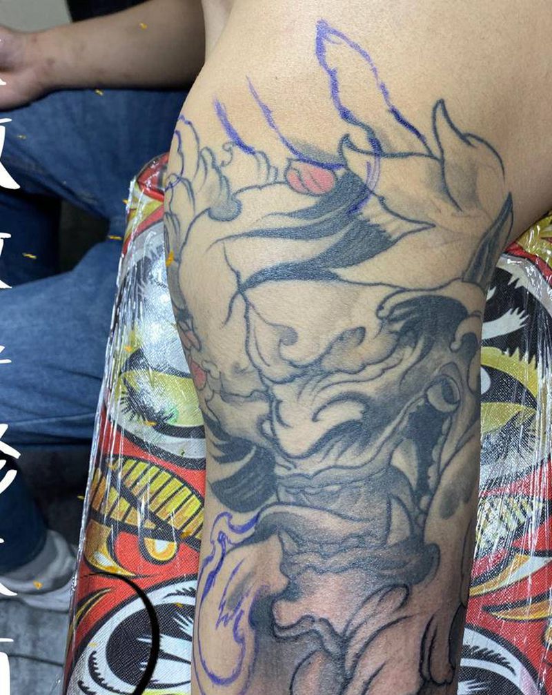 般若纹身图片_手臂肩部新传统般若重彩纹身图案