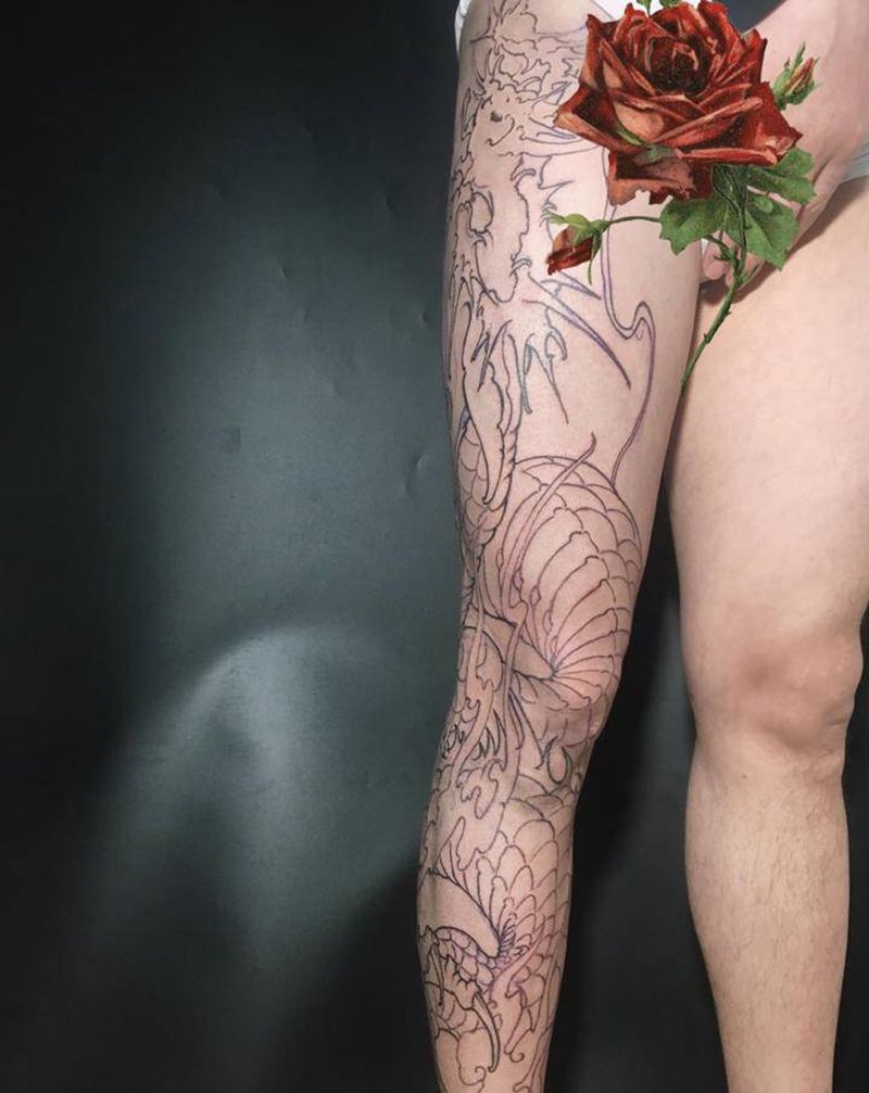 花腿龙纹身图片_腿部新传统银川银川宁夏银川纹身图案