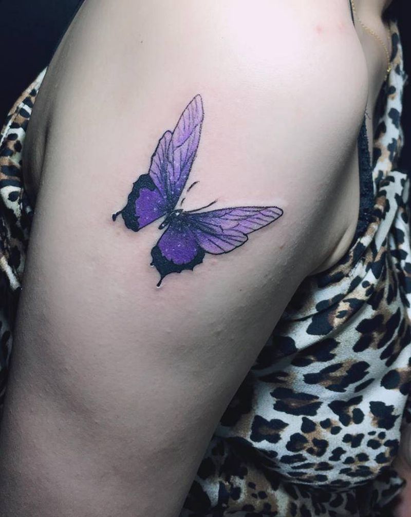 化蝶纹身图片_肩部纹身图案