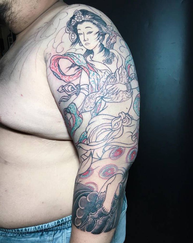 飞天纹身图片_手臂老传统纹身图案