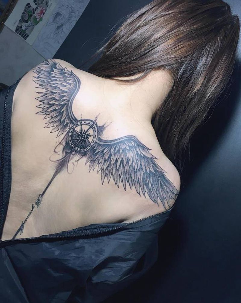 天使之翼纹身图片_背部纹身图案