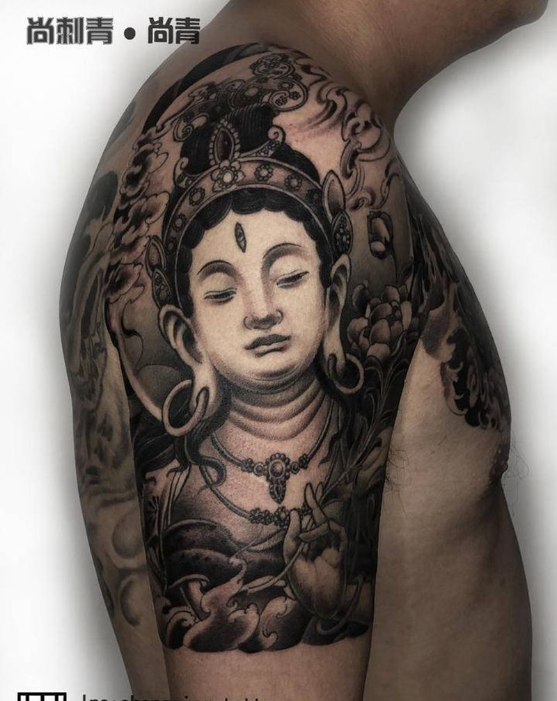 菩萨纹身图片_胸部手臂新传统老传统纹身图案