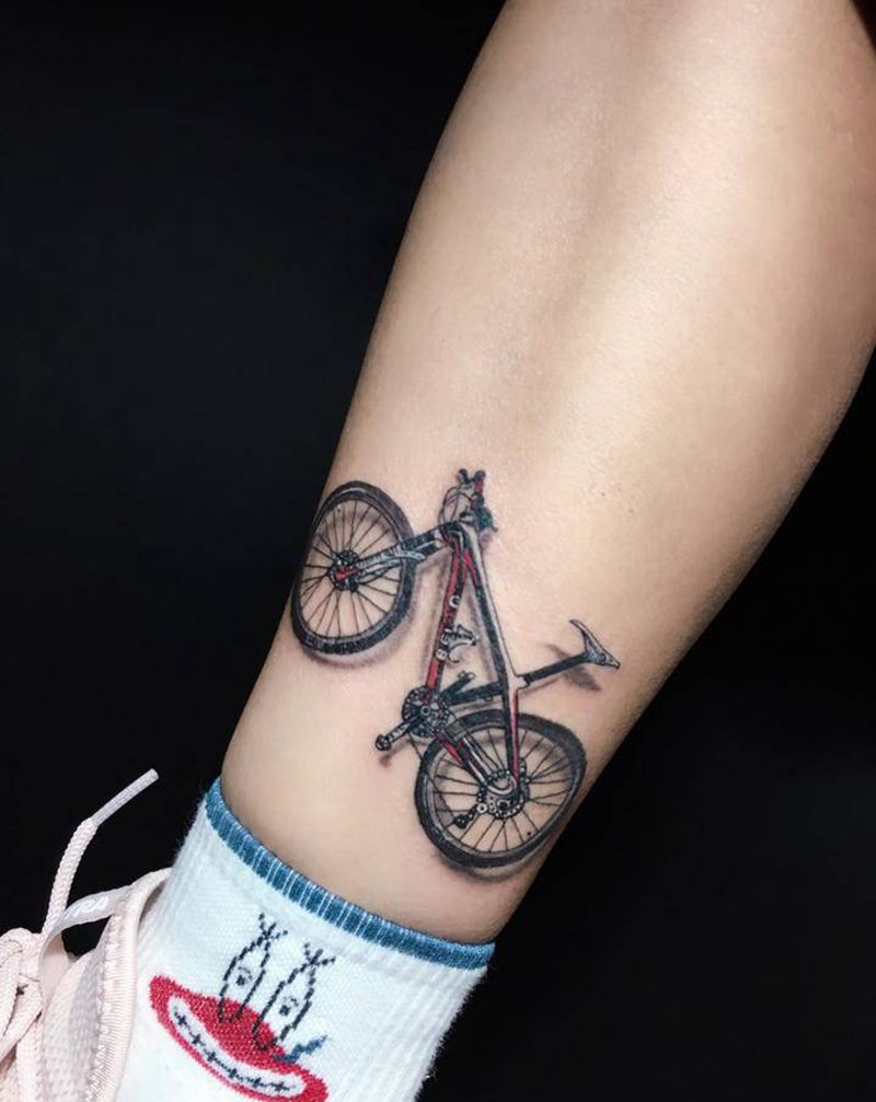 山地车纹身图片_腿部纹身图案