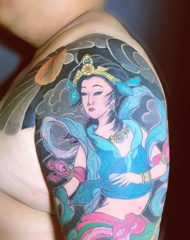 敦煌飞天女神纹身图片_手臂老传统纹身图案