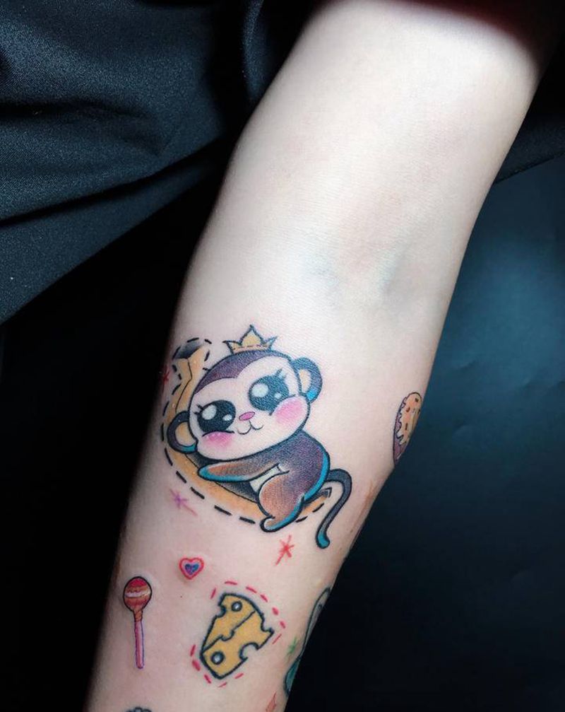 小猴猴纹身图片_手臂New School纹身图案